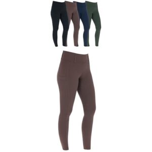 Damen Reitleggings Silikon Vollbesatz mit 2 Handytaschen, warm und atmungsaktiv für Reiten, Herbst & Winter Reiterhose in Coffee Farbe, Elastisch und Komfortabel