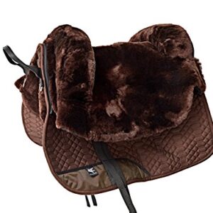 Hochwertiger Fellsattel mit echtem Merino Lammfell, baumloser Bare-Back-pad für Pferde, Größe Ibero Farbe Mocca braun, Komfort und Präzision in einem Sattel