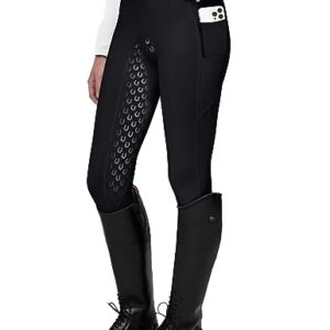 Damen Reitlegging mit Silikon Vollbesatz, Handytasche und Gürtelschlaufen. Schwarz.