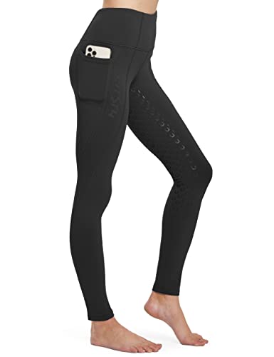 Dame, tragen Winterreitleggings mit Silikon Vollbesatz und Fleecefutter, Handytasche und Gürtelschlaufen, Schwarz, S