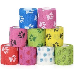 Selbstklebende Bandage für Haustiere, 9 Rollen Selbsthaftender Verband, atmungsaktiv und elastisch, ideal für Pferde und Hunde