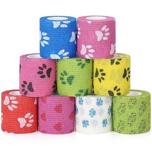 Selbstklebende Bandage für Haustiere, 9 Rollen Selbsthaftender Verband, atmungsaktiv und elastisch, ideal für Pferde und Hunde