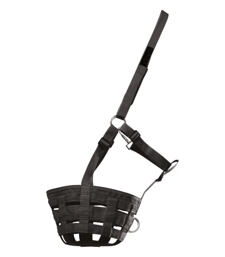 Hochwertiger Weide-Maulkorb mit einseitig gesichertem Genickstück, individueller Anpassung und luftigem Design für Hunde - schwarz - Größe VB