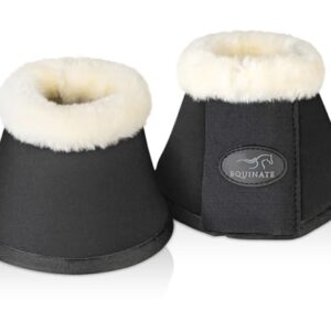 Hufglocken für Pferde mit synthetischem Lammfell und Neopren - Robuster Hufschutz für Training und Turniere - 2-teiliger Set in Schwarz