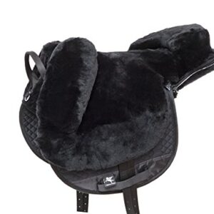 Hochwertiger Fellsattel aus echtem Merino Lammfell für maximale Komfort und Sicherheit beim Reiten, baumloses Bare-Back-Pad in schwarz
