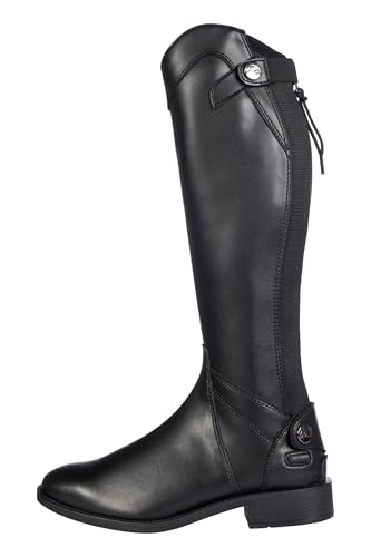 HKM Aberdeen lang/extra Slim Reitstiefel, Schwarz, 36 EU X-Schmal, Reitstiefel mit elastischem Einsatz und Druckknopf-Sicherheitsschloss