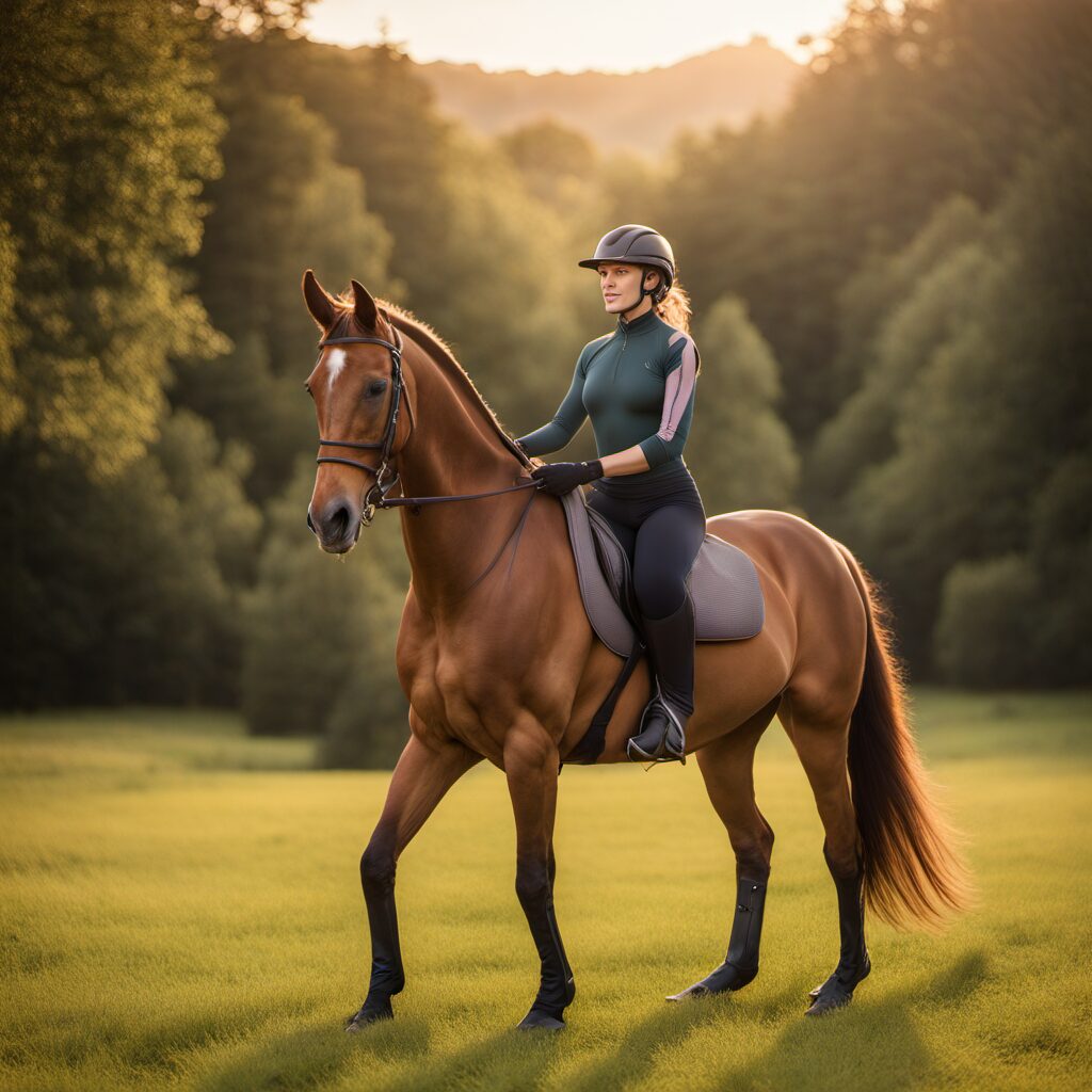 Reiterin auf Pferd mit Reitlegging, idealer Geschenkidee für Anfängerin oder erfahrene Reiterin