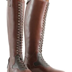 Retro-Schnürstiefel WEHAM Braun, 37, für Damen und Herren aus PU-Leder. Lange Reitstiefel mit bequemer Passform und Tragekomfort ideal für Anfänger.