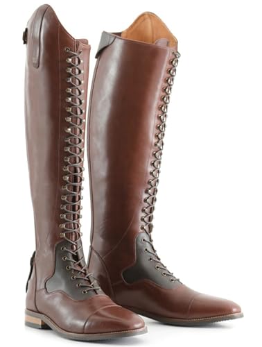 Retro-Schnürstiefel WEHAM Braun, 37, für Damen und Herren aus PU-Leder. Lange Reitstiefel mit bequemer Passform und Tragekomfort ideal für Anfänger.