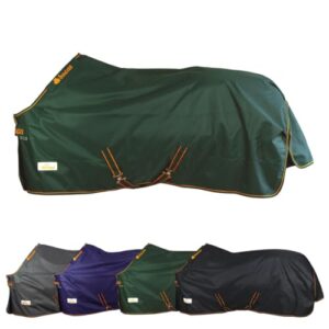 Atmungsaktive und wasserdichte Winterdecke für Pferde mit Innenfutter und Kreuzbegurtung, grün/orange, Größe 145cm, 100g/m² Füllung