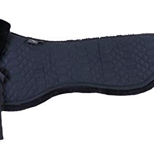 Engel Reitsport Sattelkissen mit echtem Merino Lammfell, Fellrand vorne, Steppstoff schwarz, Fell schwarz, Größe M für Pferde