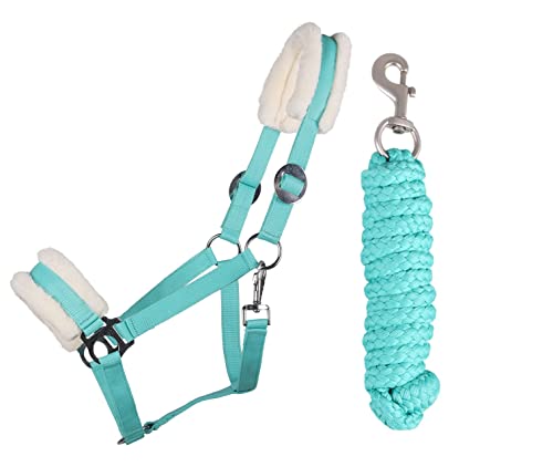ARBO-INOX Halfter-Set Starter mit Kunstfell und Führstrick, Türkis Farbe, für Pferdesport