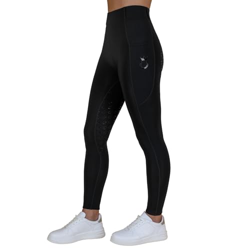 Royal Horsemen Reitlegging in DeepBlack L für Frauen - Bequeme und robuste Reithose mit 4-Wege-Stretch-Stoff, herzförmiger Silikonbesatz und Taschen für Smartphone und Utensilien.