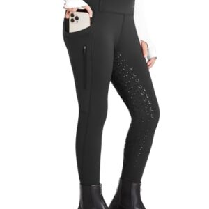 FitsT4 Sports Kinder Reithose Mädchen Reitleggings Silikon Vollbesatz Hohe Taille Reiten Hosen mit 2 Seitlichen Reißverschluss Taschen und Gürtelschlaufen für Mädchen, komfortable und sichere Sitzposition