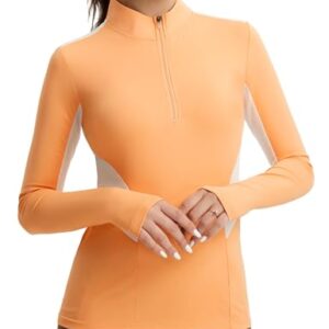 Reithemd Damen Langarm Reitsport-Shirt mit Halber Reißverschluss schnell trocknend UV-Schutz orange Farbe