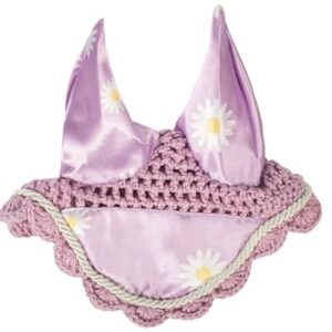 Violette Fliegenhaube mit Gänseblümchen-Motiv für Pferde, atmungsaktiv und elastisch