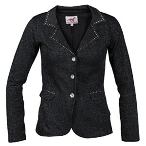 Hochwertiges Turnierjacket für Kinder mit Kristallbesetzungen, ideal für Reitsportveranstaltungen und intensives Reiten, atmungsaktiv aus 90% Baumwolle und 10% Lurex