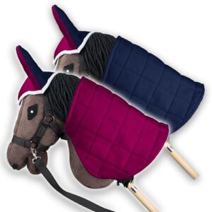 Zweifarbige Wendbare Pferdedecke und Fliegenohren für Hobby Horse - Fuchsia und Marineblau