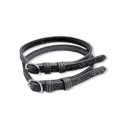Leder Sporenriemen, 2 Stück, Reitsporen Ersatzriemen, größenverstellbar, perfekter Halt, Glitzer Schwarz