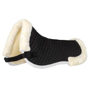 Anatomisch geformtes Kunstfell Sattelkissen für Pferde, ergonomischer Komfort bei jeder Reiteinheit, atmungsaktiv und weiches synthetisches Lammfell, maschinenwaschbar, Weiss/Schwarz, Large