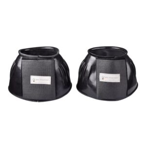 Qualitativ hochwertige PVC Hufglocken für Pferde, Paar, XL Größe, Schwarz Farbe, strapazierfähig und vor Ballentritten geschützt.