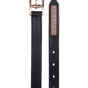 Hochwertiger Steigbügelriemen aus Qualitätsleder mit Edelstahlschnallen, rosé überzogen, schwarz farbig, 140 cm lang