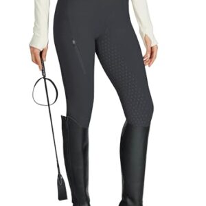 Ergonomische Reithose für Damen in dunkelgrauer Farbe mit Silikon-Vollsitz und Reißverschlusstasche