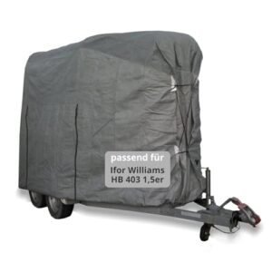 Car-e-Cover Pferdeanhänger Abdeckung Größe M für Zweipferdanhänger. Robuste 4-lagige Vlies-Schutzhaube in Grau, wasserdicht und UV-beständig. Passend für Ifor Williams HB 403 1,5er
