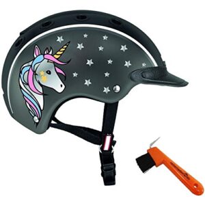 Casco Kinderreithelm NORI Einhorn schwarz/grau XS (50-52cm) mit Hufkratzer für kindliche Reitsicherheit und -freude