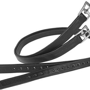 Hochwertiger Steigbügelriemen aus Rindsleder mit gebogenen Edelstahlschnallen und nummerierten Löchern für einfache Anpassung an Pferdekopf, ideal für Pferde aller Größe und Typen