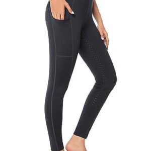 Damen Reitlegging mit Handytasche und High Waist, atmungsaktives Material, Silikonbesatz, elastischer Bund, Grau