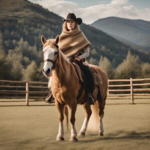 Reiter auf einem Pferd mit einer hochwertigen Satteldecke aus echtem Lammfell