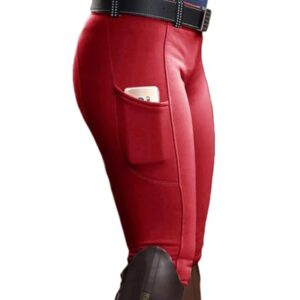 Damen Reiterhosen Slim Fit Elastische Splice Reiterhosen Casual Leggings Sport Hohe Taille Reithose Reitsport Trainingshose Rot S