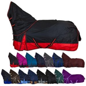 Pferde Winterdecke, wasserdichte Outdoordecke mit Kreuzbegurtung für Pferde, schwarz/rot, Größe 135 cm