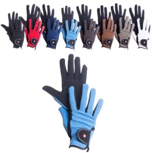 Reithandschuhe für Damen und Herren, professionelle Nubuk-Handschuhe zum Reiten, robust, rutschfest und atmungsaktiv, Reitzubehör in Schwarz/Babyblau.