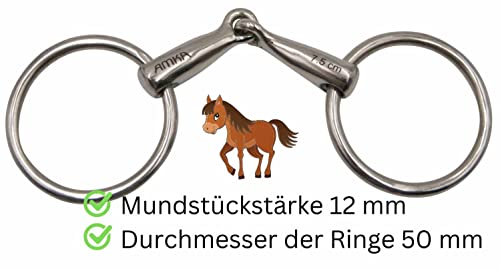 AMKA Ponytrense Wassertrense - hochwertiges Gebiss für Kleinpferde, 12 mm Stärke, 50 mm Ringdurchmesser, ideal für das tägliche Training und Reiten