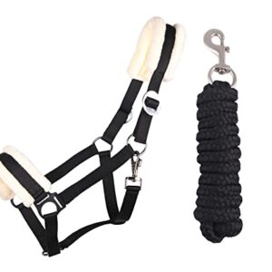 ARBO-INOX Halfter-Set Starter mit Kunstfell Halter und Führstrick (MINI SHETTY, SCHWARZ) - Halfter für Pferde, Komfortabel und stabil, Farbe Schwarz