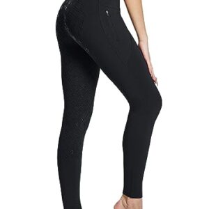 Baleaf Damen Winter-Fleece-Reithose mit Vollbesatz, Reißverschluss-Taschen, Leggings in Schwarz