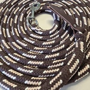 Bodenleine Bodenseil 4 Meter braun beige Natur Baumwolle mit Karabiner und Lederklatsche, robustes Seil für Reitausfahrten, sicherer Begleiter für Pferde und Reiter