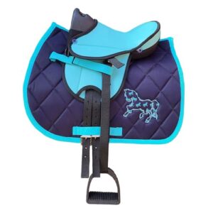 Brama West Kinder Shetty Sattel Set mit Satteldecke, Sattelgurt und Steigbügel für Kinderpferde - Türkis Edition