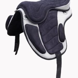Baumloser Sattel 'Safety' für Pferde, Sitzgröße 18, Schwarz/Grau, inkl. Steigbügelriemen & Sattelgurt