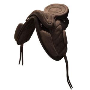 Bild eines Kinder-Sattels mit Steigbügelriemen und Sattelgurt, brauner Farbe, Sicherheit und Komfort für Kinder bis 10 Jahre