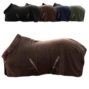 Fleecedecke für Pferde, atmungsaktives Material, super weich, Transportdecke mit Brustschnalle und Kreuzgurten, Coffee Farbe, Größe 145cm