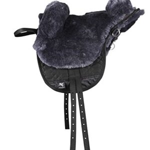 Hochwertiger Fellsattel aus echtem Merino Lammfell für Ponys in Anthrazit-Grau Farbe, baumloses Bare-Back-pad, optimal für Reiten und Pferdeliebe