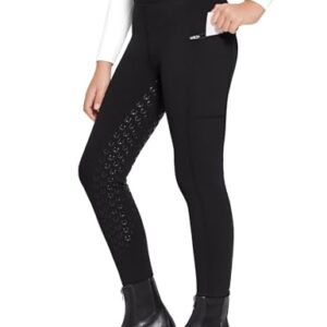 Bequeme Winterreit-Hose für Mädchen, Thermo-Design mit Handtasche und Taschen, ideal für Reiten und Freizeitaktivitäten, Schwarz, Größe XS