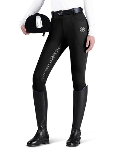 Damen Vollbesatzreithose Schwarz von GemRebel, Reitkleidung für Frauen, trockenbleibender Silikonbesatz, elastischer Stoff, Atmungsaktivität