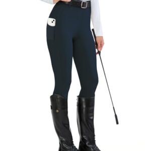 H.MILES Reitleggings Damen Vollbesatz High Waist Elastische Reithose Damen mit Handytasche Gürtelschlaufen Marine Blau S