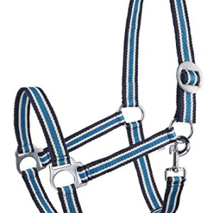Verstellbares Halfter für Pferd, Stallhalfter Pony, Fohlenhalter, Vollblut und Warmblut - Dunkelblau/Weiß/Blau