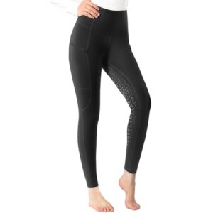Damen-REIT-Leggings mit Silikongriff, hohe Taille, volle Sitzfläche, Schwarz