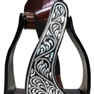 Majestic Ally Western Horse Steigbügel aus Aluminium, Schwarz mit Gravur, für Erwachsene